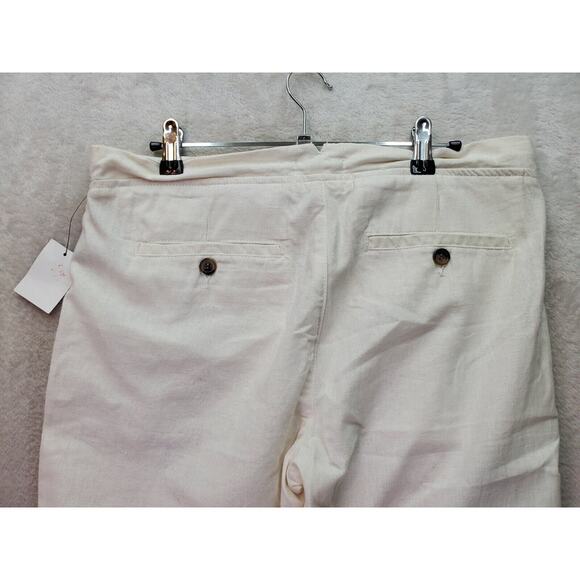 Rainforest Pants Womens Size 34 White Linen Flat Front Slash Pockets Drawstring - Picture 6 of 8